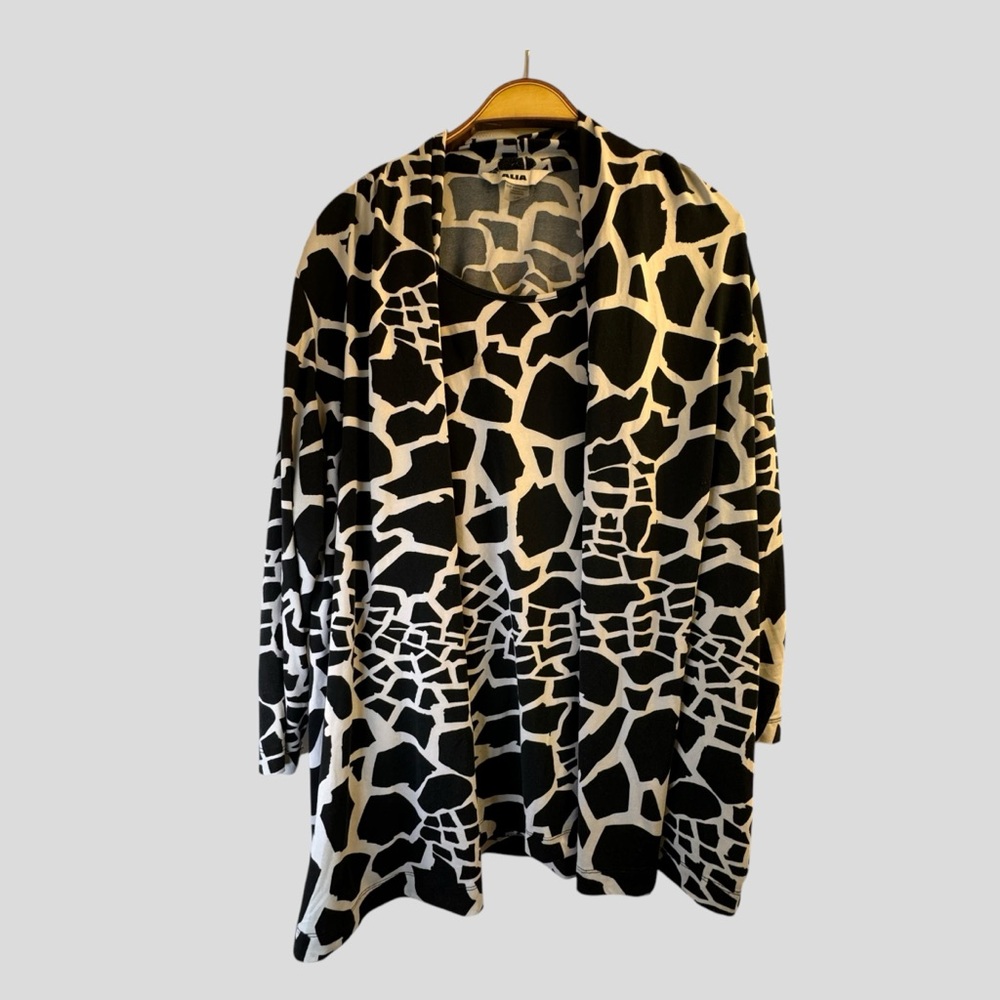 Alia Women’s 2-Piece Animal Print Open Sweater Attached Sleeveless Size L